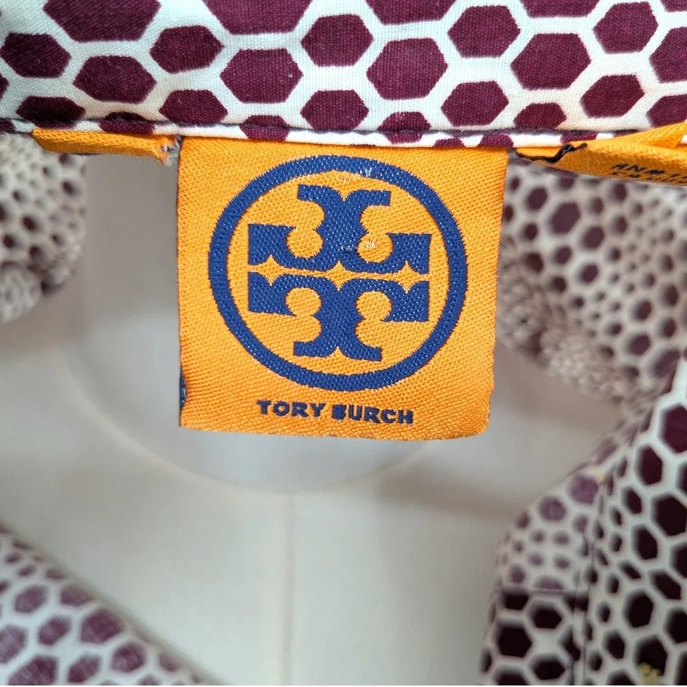 Tory Burch Burgundy‎ Geometric Button Front Shirt 6 Cotton Stretch